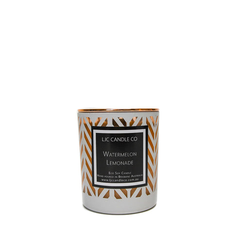 LJC Candle Co | Luxury white chevron wooden wick soy candles with rose gold lids | Handmade in Brisbane