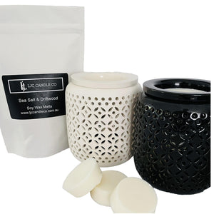 MATTE WHITE/BLACK ELECTRIC MELT WARMER WITH PACK OF 6 SHOT POT DISCS