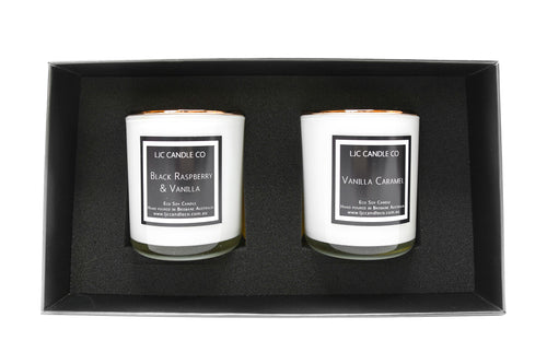 LJC Candle Co | Luxurious Soy Candle Gift Set | Two medium wooden wick soy candles with rose gold lids | Handmade in Brisbane