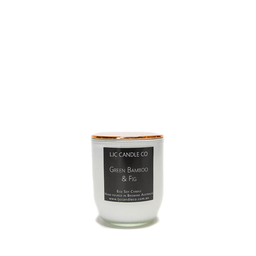 LJC Candle Co | Small white wooden wick soy candle with rose gold lid | Handmade in Brisbane