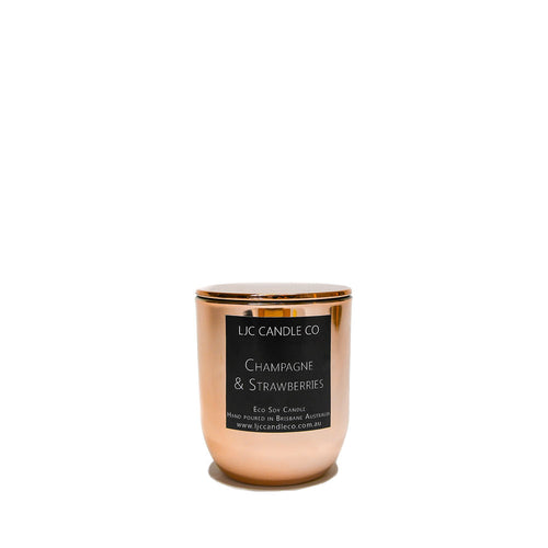 LJC Candle Co | Small luxurious wooden wick rose gold soy candle with rose gold lid | Handmade in Brisbane